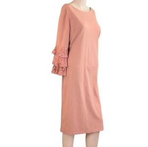Shelby Nites Pink Dress Bell Sleeves Tiered Lace Size 14